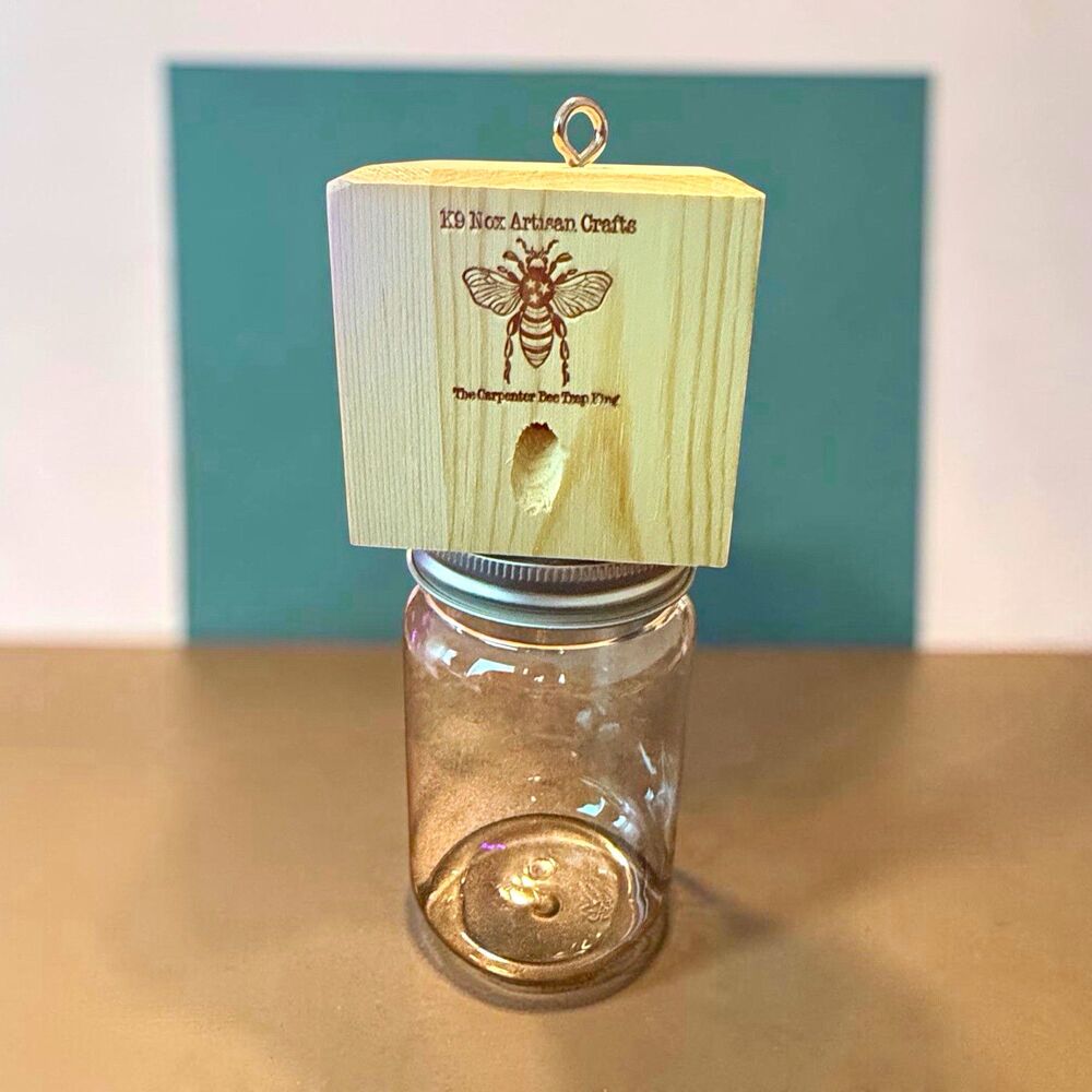K9 Norx Artisan Crafts Carpenter Bee Trap Kit Collector Jar Wood Top Hook